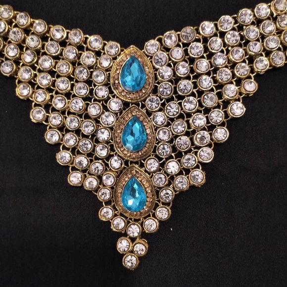 Gold blue turquoise Indian Jewelry necklace - Picture 4 of 4